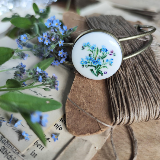 bransoletki ceramiczne Niezapominajki, porcelanowa bransoletka ręcznie malowana