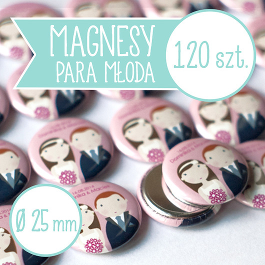 120 szt. magnesy ślubne Młoda Para 25 mm inkipinki