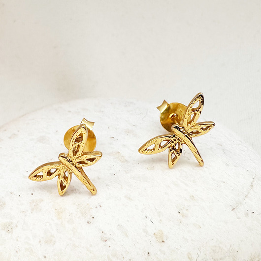 kolczyki pozłacane KOLCZYKI z ważką, złote ważki sztyfty