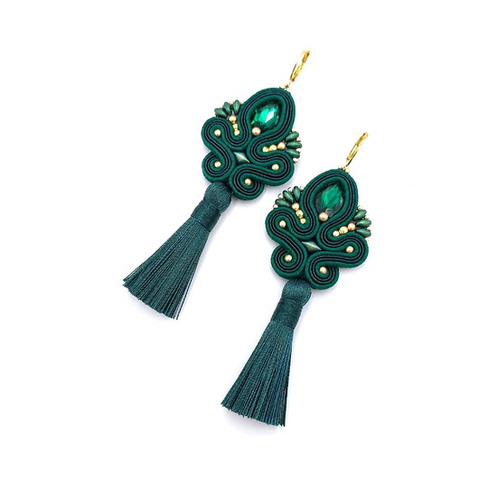 kolczyki soutache Kolczyki sutasz z chwostami zielone długie eleganckie wieczorowe Cosima