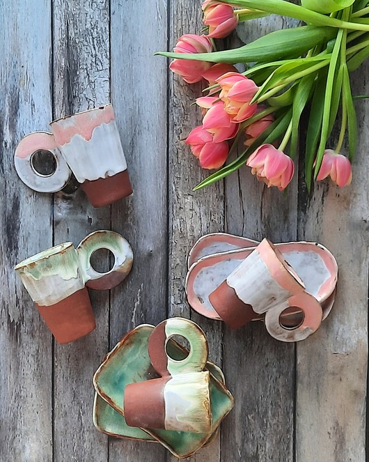 filiżanki Zestaw dwie ceramiczne filizanki handmade mala kawa do double espresso