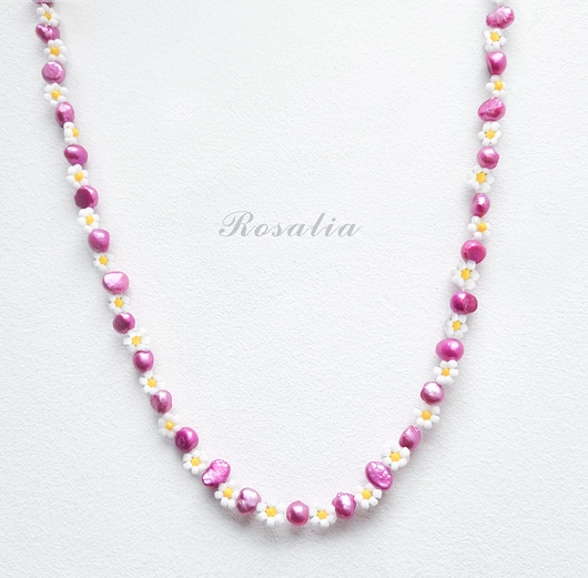 korale Naszyjnik Rosalia, biżuteria z pereł słodkowodnych i koralików