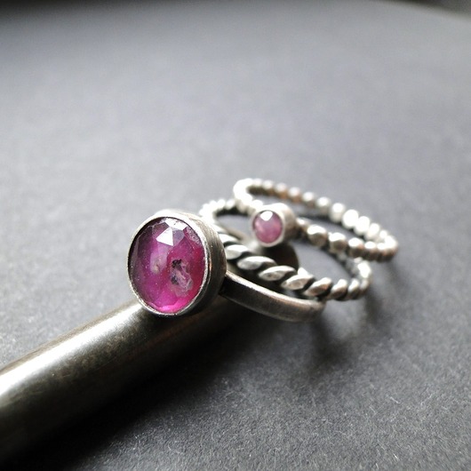 pierścionki srebrne Zestaw Szafir & rubin