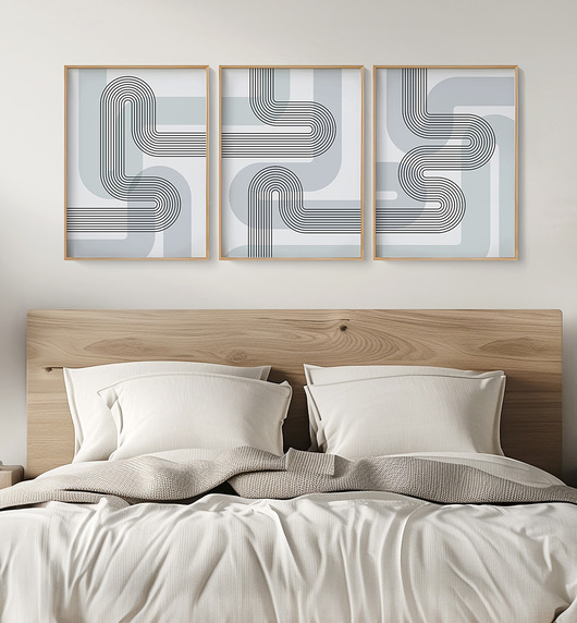 plakaty Zestaw 3  geometrycznych plakatów liniowych, do salonu, sypialni.
