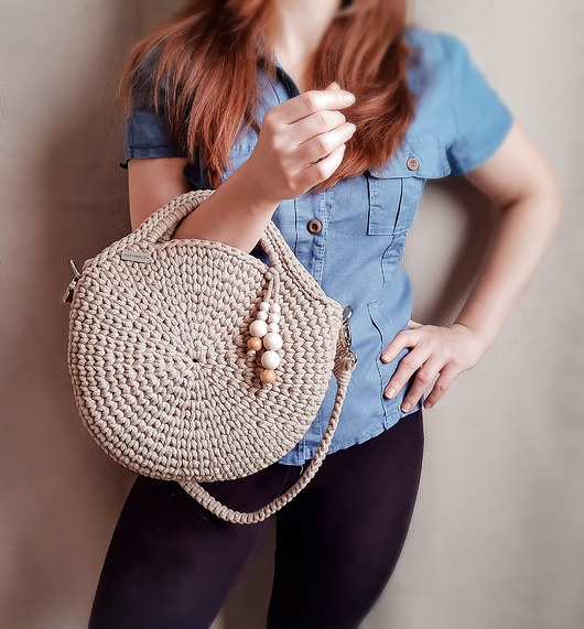 torby na ramię Okrągła torebka ze sznurka - kartonowa (ciepły beż)