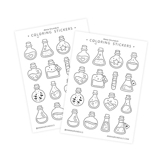 naklejki dla dzieci Naklejki do Kolorowania Magiczne Miksturki 1 Arkusz