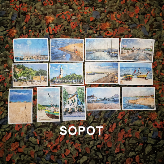 grafiki i ilustracje Sopot w akwareli - zestaw 13 grafik 15x23 cm