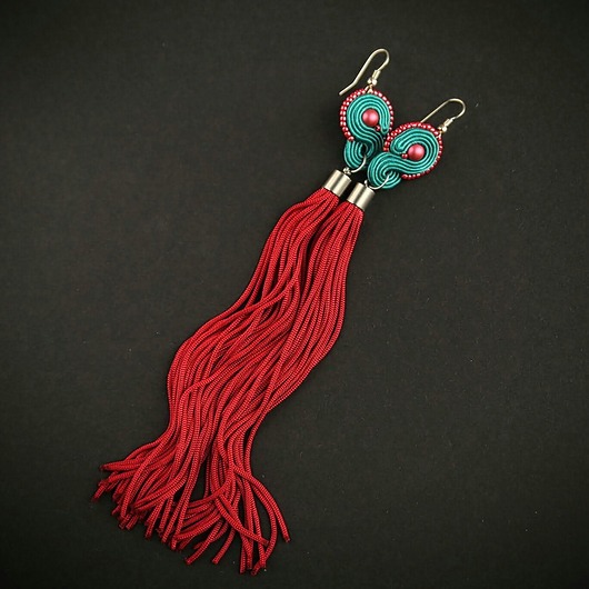 kolczyki chwosty Maike teal/red L - kolczyki z chwostami