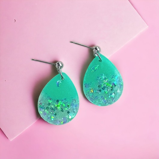 kolczyki z żywicy UNIKATOWE kolczyki : syrenka : mięta : kolekcja MERMAID