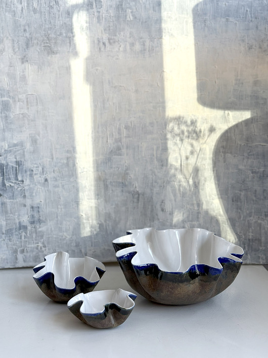 patery i talerze Komplet  ręcznie lepione misy ceramiczne Kobalt i Imbir