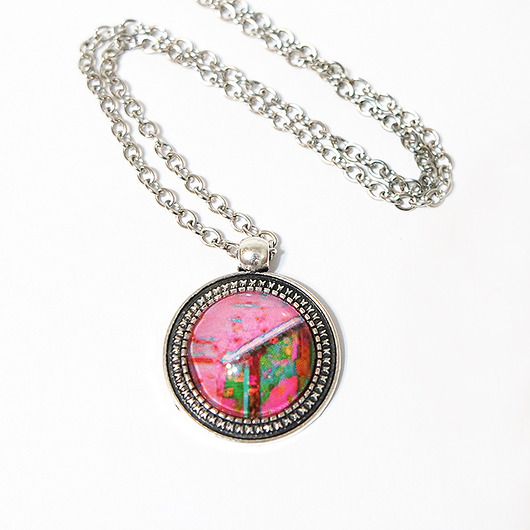 wisiory Naszyjnik, medalion - Kolorowy - różowy, zielony