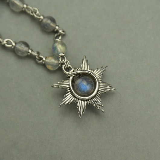 wisiory Naszyjnik słoneczko kolorowe labradoryty wire wrapping słońce