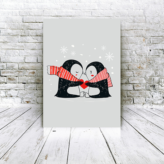 plakat z zimowymi pingwinkami Love Life and Forest