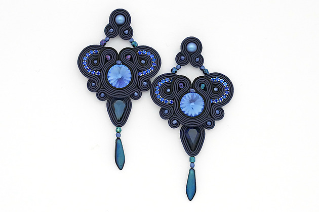 kolczyki soutache Kobaltowo - granatowe wieczorowe kolczyki