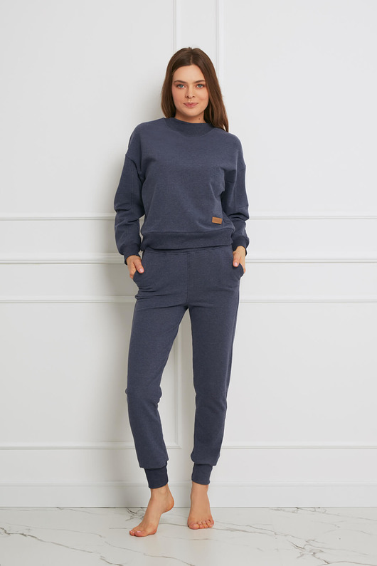 spodnie dresowe damskie SPODNIE homewear - bawełna - niebieski melanż