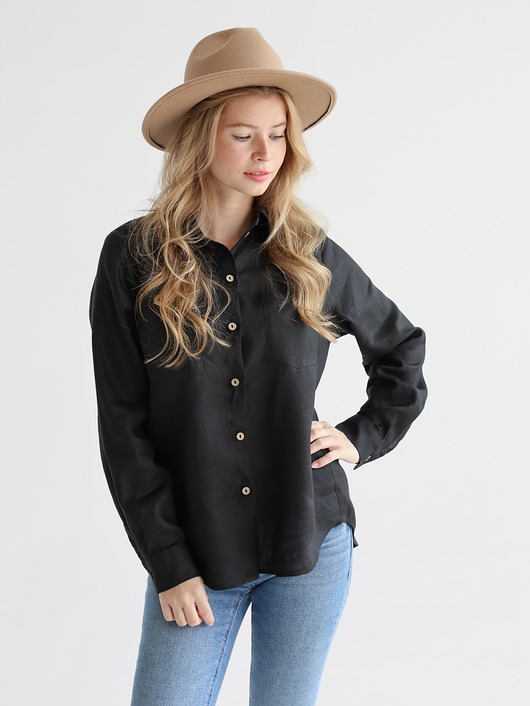 koszule damskie  Lniana koszula 100% len DEEP BALCK