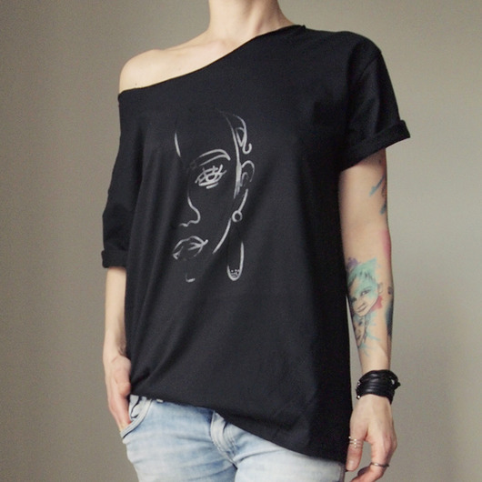 S-XXL Czarny line art twarz czarny oversize ONE MUG A DAY