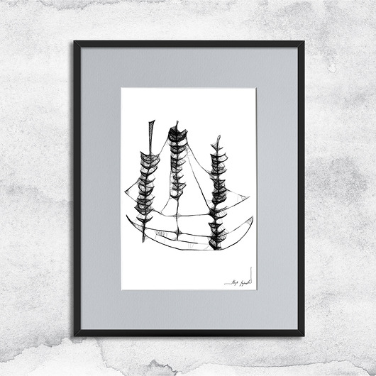 grafiki i ilustracje Statek - autorska grafika z ramą - nr 19