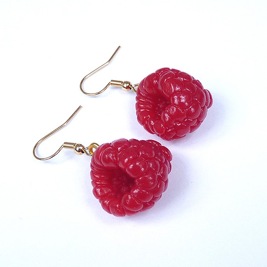 kolczyki z masy plastycznej Kolczyki malinki, maliny, słodka biżuteria