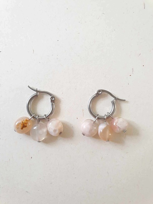 kolczyki z kamieniami Kolczyki TRIO jadeit wiśniowy