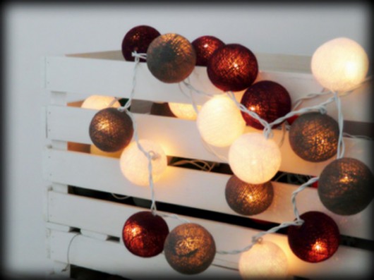 Qule Lampki Cotton Balls Gray & White & Burgundy qule