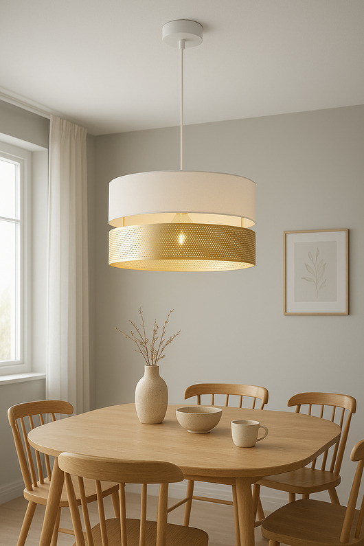 lampy wiszące Luksusowa lampa z dużym abażurem dziurki złote