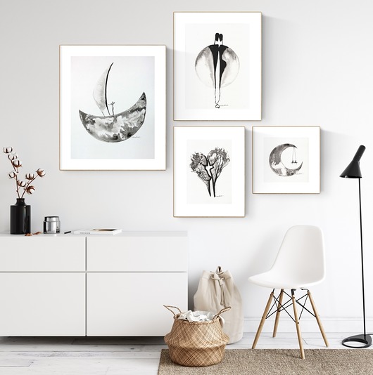 zestaw 4 grafik  wykonanych ręcznie Krystyna Siwek Art