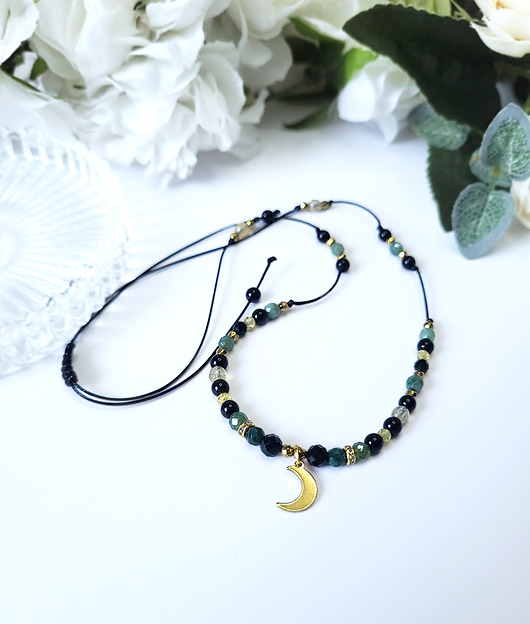 chokery Naszyjnik- regulowana długość- z Cytrynem i Turmalinem