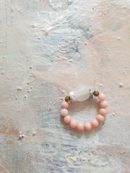 pierścionki elastyczne Pierścionek kamień księżycowy, opal dendrytowy, koral, hematyt