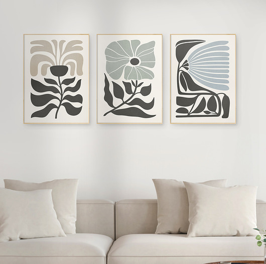 plakaty Zestaw 3 plakatów z motywem abstrakcyjnych kwiatów, oryginalne, w stylu retro.