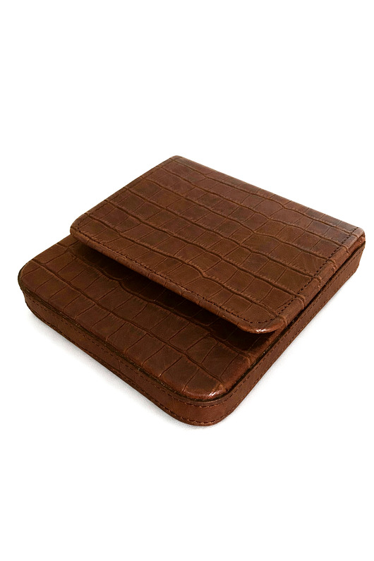 piórniki Etui na 6 piór lub długopisów brąz krokodyl