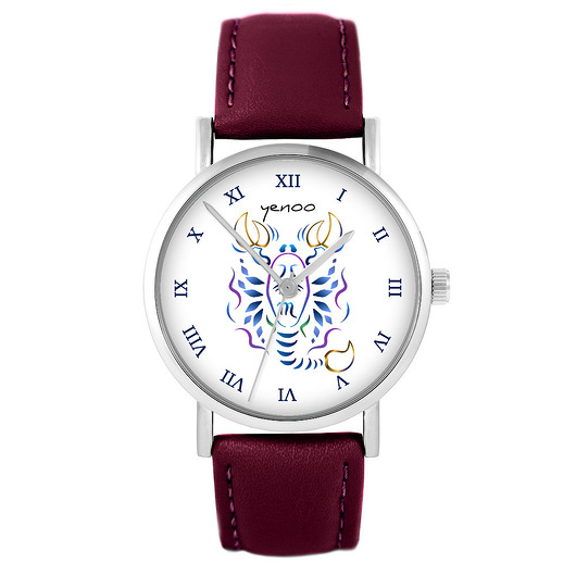 zegarki unisex Zegarek - Skorpion - skórzany, burgund