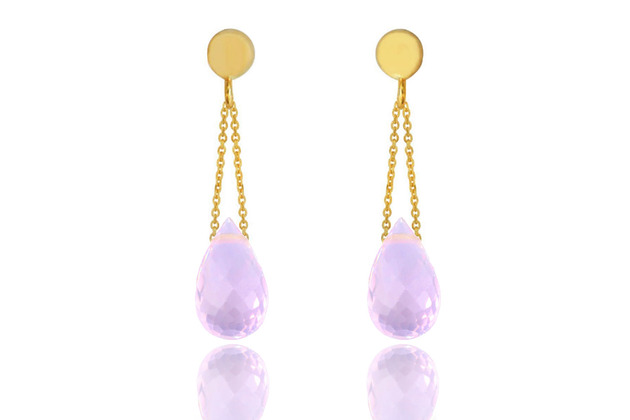 kolczyki złote Earrings Kwarc Różowy Krople złoto 585