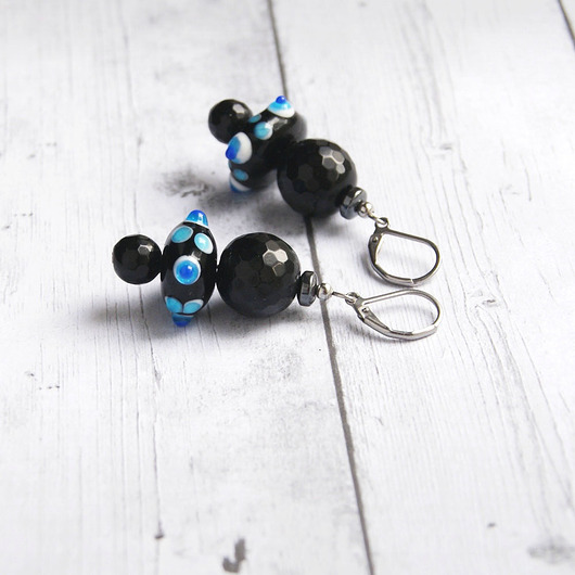 bransoletki z kamieni naturalnych S A L E : UNIKATOWE kolczyki : ufo : lampwork, onyks