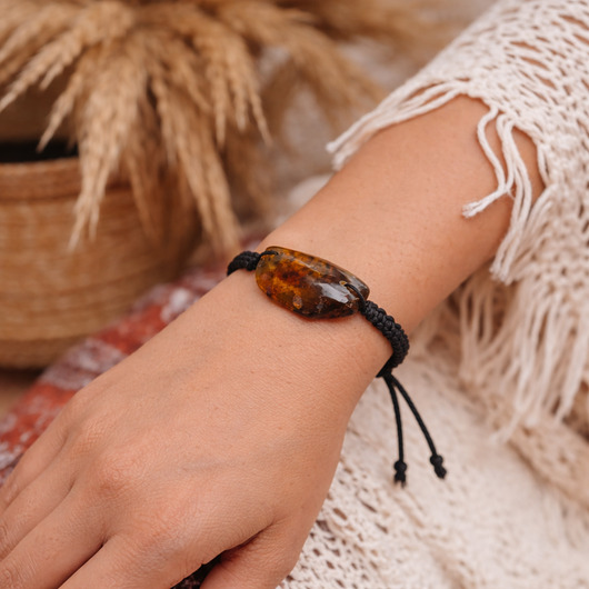 bransoletki na sznurku Bransoletka makramowa bursztyn bałtycki