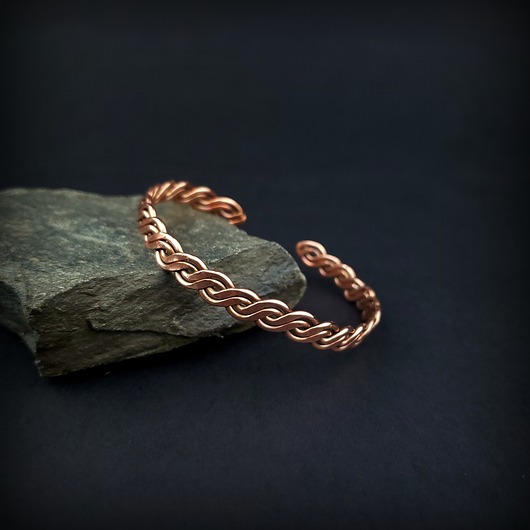 bransoletki wire wrapping Miedziana wyplatana bransoleta mankietowa