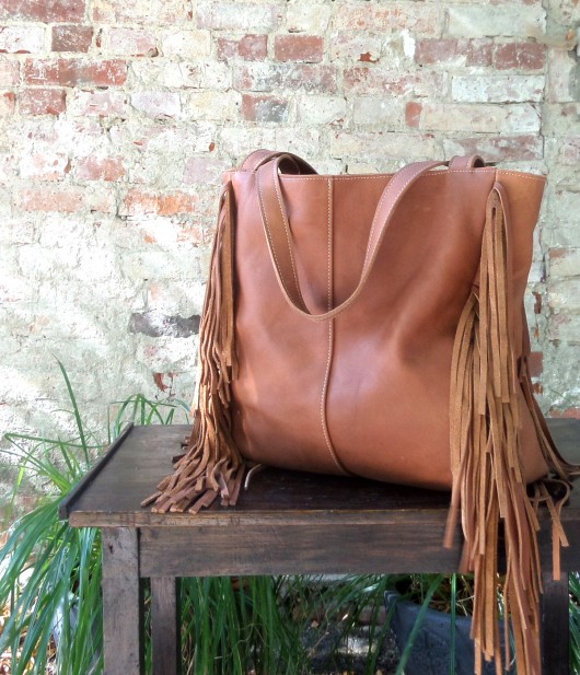 Boho bag skórzana torba z frędzlami Łagoda