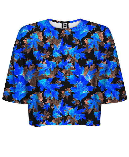 t-shirt damskie DR.CROW T-shirt Krótki CROP Blue Leaves
