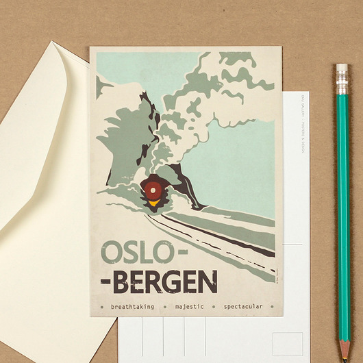 grafiki i ilustracje Pocztówka, Oslo-Bergen, Skandynawia, Norwegia
