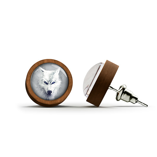 kolczyki drewniane Kolczyki drewniane - Biały wilk - sztyfty