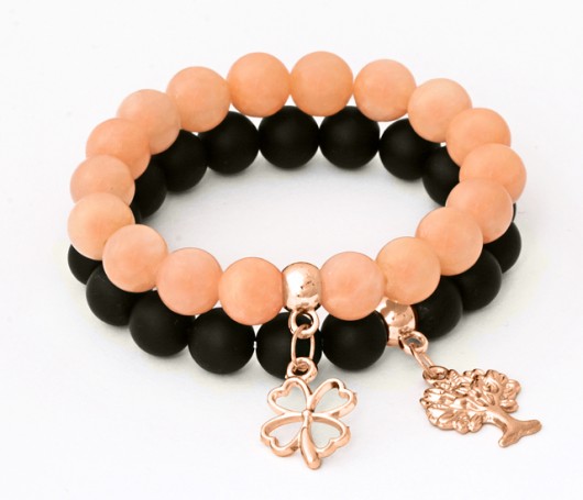 Salmon jade & mat, black lava set. Lavoga