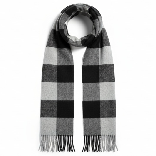 tuby i kominy Szalik Męski czarny szal kaszmirowy w kratkę premium Akademia Stylu Czarny