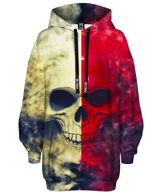 bluza z kapturem damska Bluza Oversize Tunika DR.CROW White Red Skull