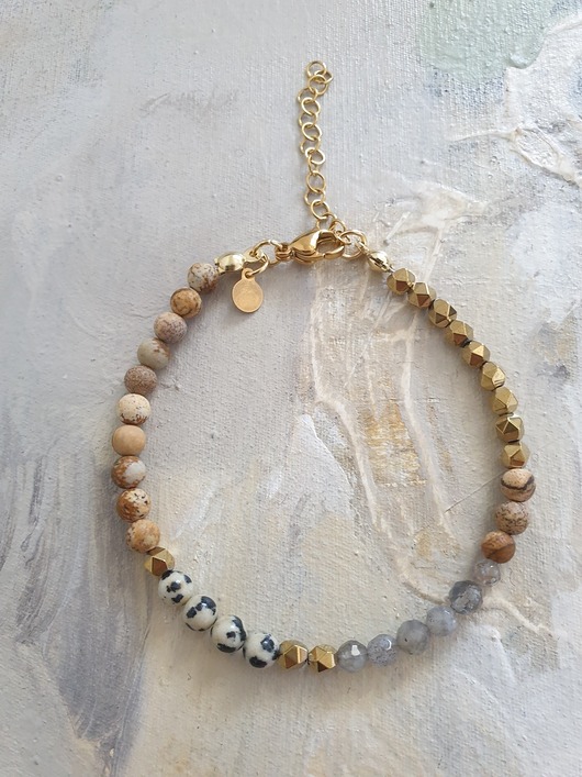 bransoletki z kamieni naturalnych Bransoletka NEO jaspis obrazkowy, labradoryt, złoty hematyt