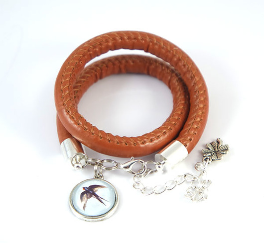 bransoletki ze szkła Bransoletka - Jaskółka - rzemień, owijana