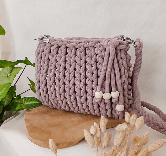 torby na ramię Torebka pleciona z grubego sznurka Pillow Bag  - wrzosowa