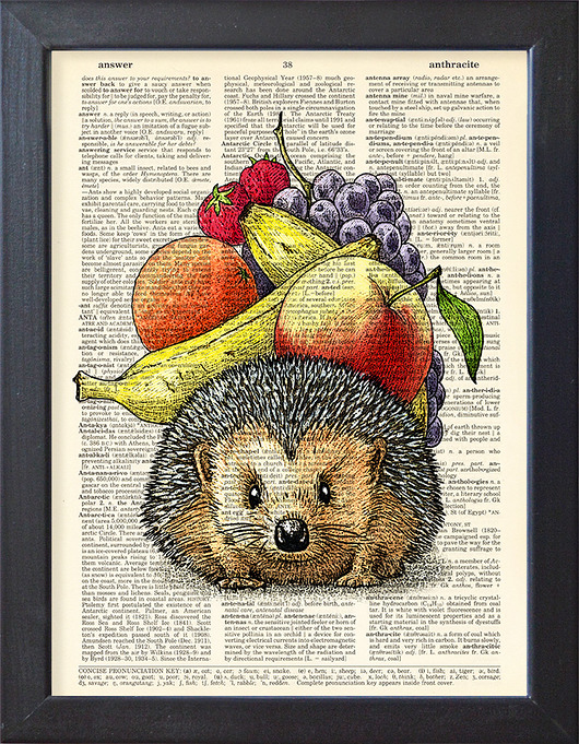 Plakat, grafika, ilustracja, jeż i owoce nkcraftstudio