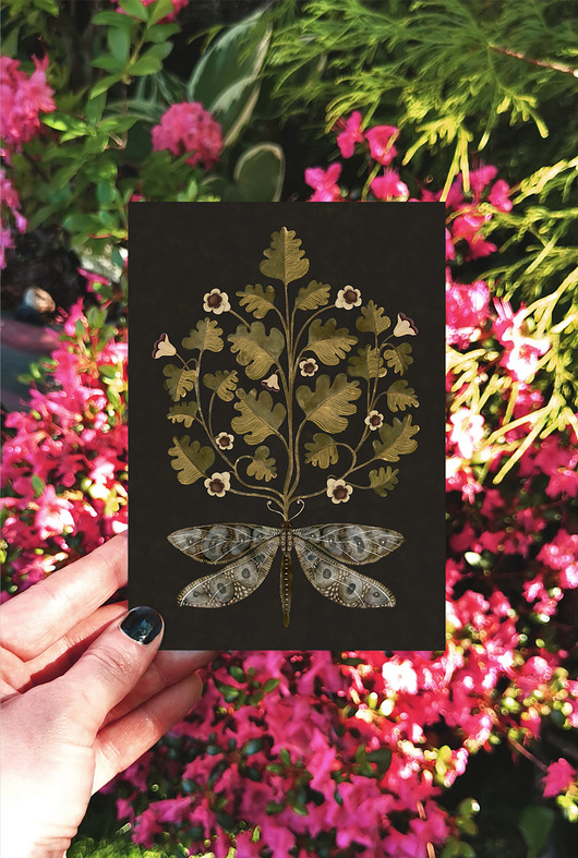 kartki okolicznościowe - wydruki Kartka ważka i dziwne drzewo, kartka okolicznościowa, pocztówka kwiaty