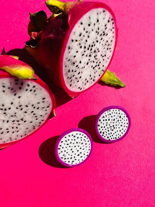 kolczyki z masy plastycznej Kolczyki DRAGON FRUIT wkrętki