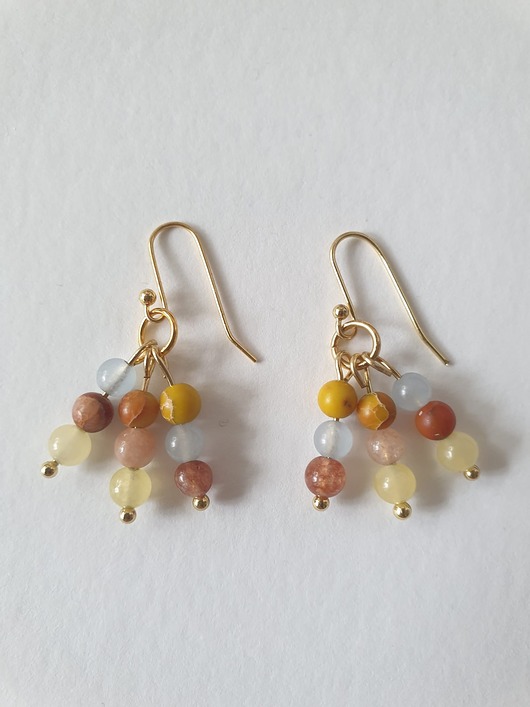 kolczyki z kamieniami Kolczyki BOHO ART jadeit multi kolor złocone